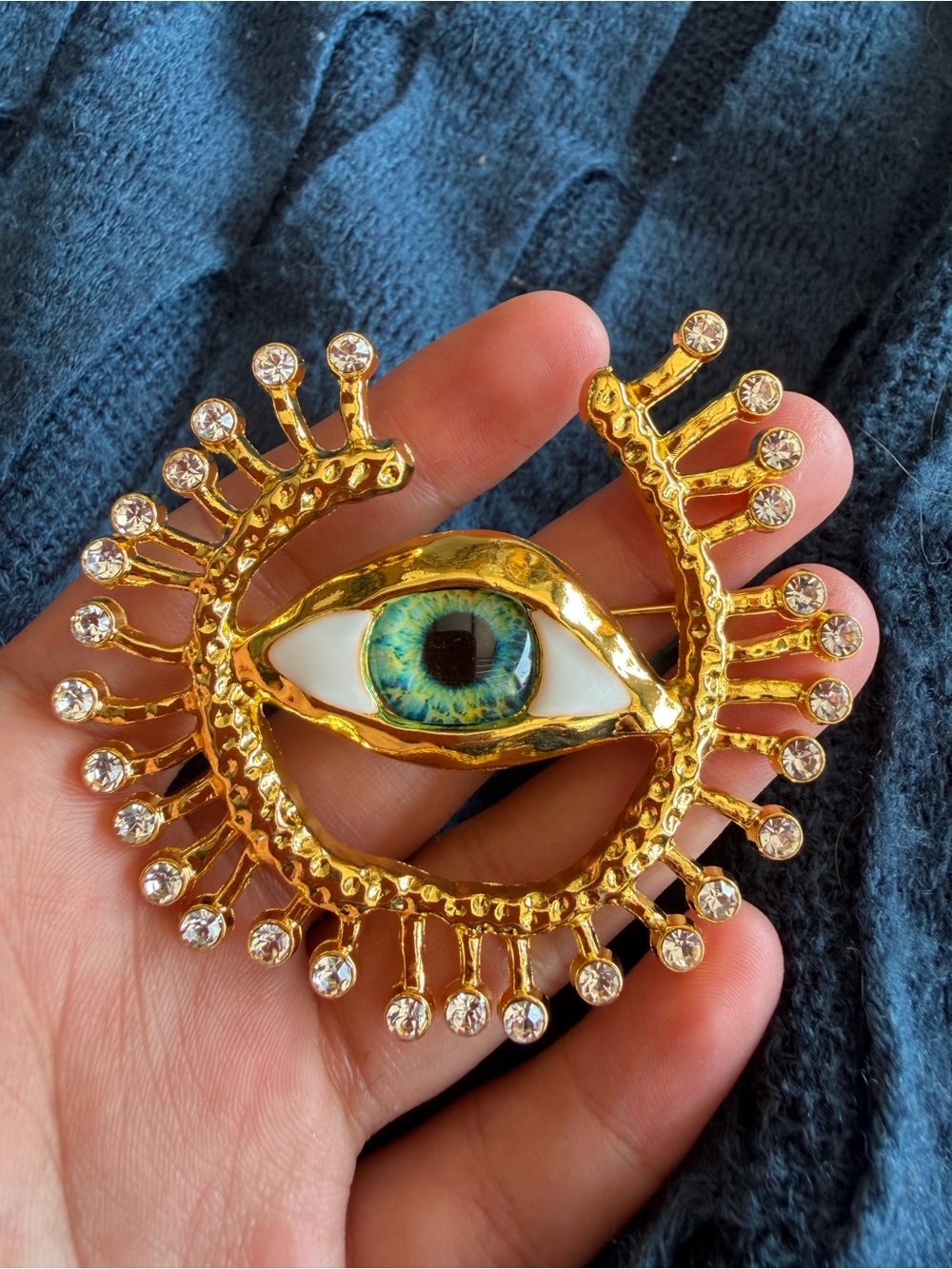 Gold Eye Brooch with Blue-Green Iris